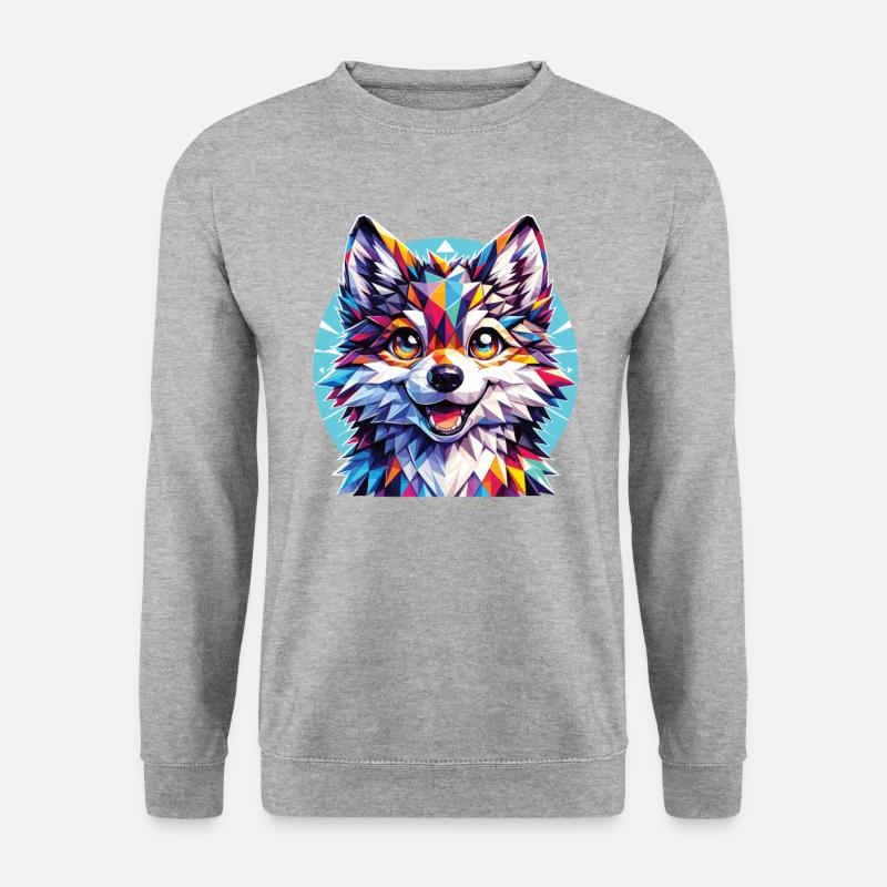 Polygon Wolf Junge - Unisex Pullover - Weißgrau meliert