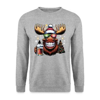Elch Rentier Weihnachten Bier - Unisex Pullover - Weißgrau meliert - Vorne - Alina (178cm) & Michal (187cm)