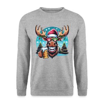 Elch Rentier Weihnachten Bier - Unisex Pullover - Weißgrau meliert - Vorne - Alina (178cm) & Michal (187cm)