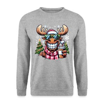Elch Rentier Weihnachten Coffee To Go - Unisex Pullover - Weißgrau meliert - Vorne - Alina (178cm) & Michal (187cm)