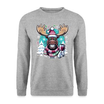 Elch Rentier Weihnachten Wein - Unisex Pullover - Weißgrau meliert - Vorne - Alina (178cm) & Michal (187cm)