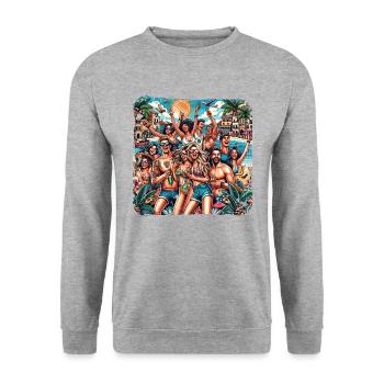 Sommerspaß am Strand von Mallorca - Unisex Pullover - Weißgrau meliert - Vorne - Alina (178cm) & Michal (187cm)