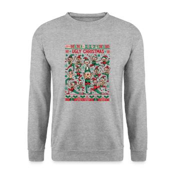 Elfen tanzen Yoga Ugly Christmas Sweater - Unisex Pullover - Weißgrau meliert - Vorne - Alina (178cm) & Michal (187cm)