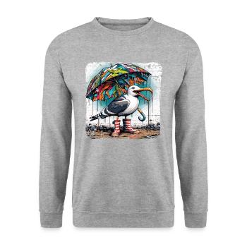 Street art seagull with umbrella and rubber boots - Unisex Sweatshirt - salt & pepper - Front - Alina (178cm) & Michal (187cm)