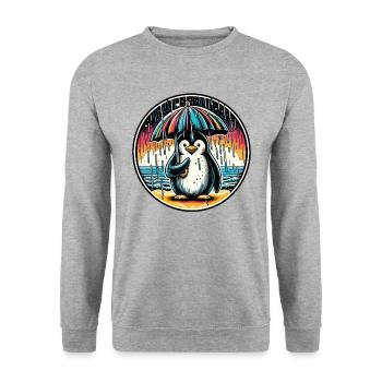 Penguin in the rain with umbrella on the beach - Unisex Sweatshirt - salt & pepper - Front - Alina (178cm) & Michal (187cm)