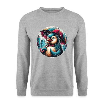 Penguin in the rain with umbrella in the city - Unisex Sweatshirt - salt & pepper - Front - Alina (178cm) & Michal (187cm)