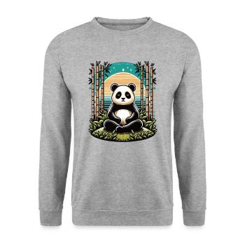 Panda Buddha monk praying in bamboo temple - Unisex Sweatshirt - salt & pepper - Front - Alina (178cm) & Michal (187cm)
