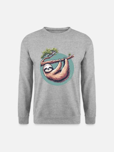 Entspanntes Faultier Gelassenheit am Baum - Unisex Pullover - Weißgrau meliert
