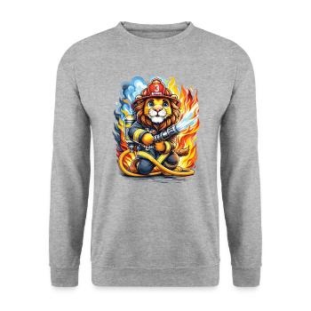 Lion, Pompier, Pompier, Flammes, Héros - Sweat-shirt Unisexe - gris chiné - Devant - Alina (178cm) & Michal (187cm)