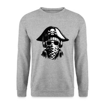 DJ pirate avec chapeau de pirate et casque - Sweat-shirt Unisexe - gris chiné - Devant - Alina (178cm) & Michal (187cm)