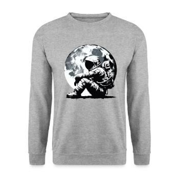 Astronaut sitting in front of the moon spaceman street art - Unisex Sweatshirt - salt & pepper - Front - Alina (178cm) & Michal (187cm)
