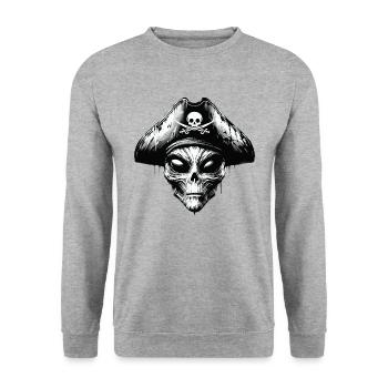 Alien Pirate with Pirate Hat Graffiti Style - Unisex Sweatshirt - salt & pepper - Front - Alina (178cm) & Michal (187cm)