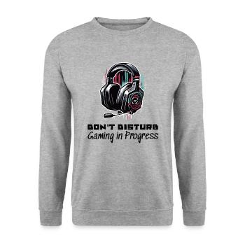 Gamer Shirt Don't disturb Gaming in Progress - Unisex Pullover - Weißgrau meliert - Vorne - Alina (178cm) & Michal (187cm)