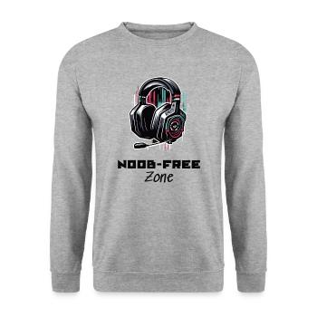 Noob Free Zone Gamer Sprüche Shirt - Unisex Pullover - Weißgrau meliert - Vorne - Alina (178cm) & Michal (187cm)