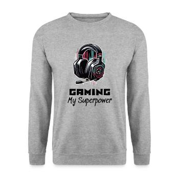 Gaming My Superpower Shirt Street Art Style - Unisex Pullover - Weißgrau meliert - Vorne - Alina (178cm) & Michal (187cm)