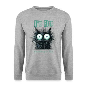 Zerzauste Katze I'm Fine Everything is Fine - Unisex Pullover - Weißgrau meliert - Vorne - Alina (178cm) & Michal (187cm)