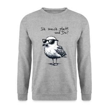Ik snack platt und Du Coole Nord Möwe Spruch - Unisex Sweatshirt - salt & pepper - Front - Alina (178cm) & Michal (187cm)