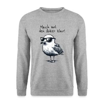 Mach mol den Anker klar Coole Seemöwe Spruch - Unisex Sweatshirt - salt & pepper - Front - Alina (178cm) & Michal (187cm)