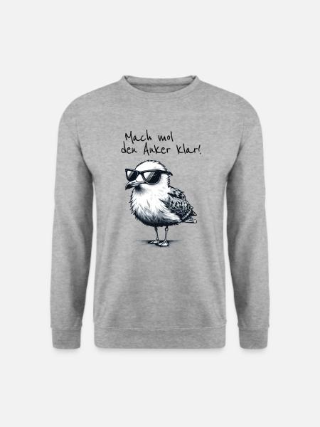 Mach mol den Anker klar Coole Seemöwe Spruch - Unisex Pullover - Weißgrau meliert