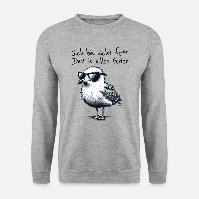 Ich bin nicht fett dat is alles Feder Möwe Spruch - Unisex Pullover - Weißgrau meliert