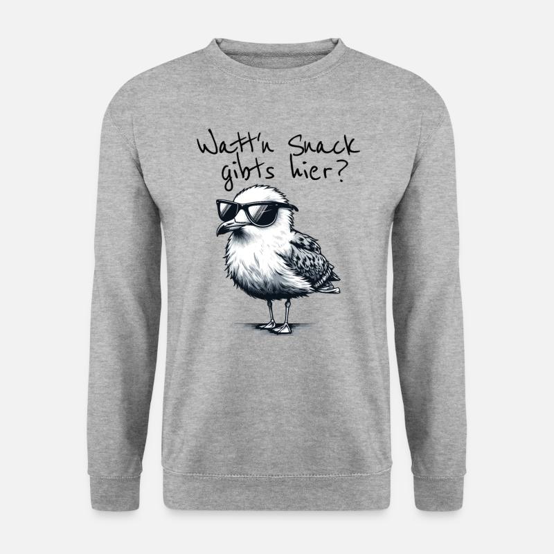 Watt'n Snack gibts hier Coole Möwe Nordsee Spruch - Unisex Pullover - Weißgrau meliert