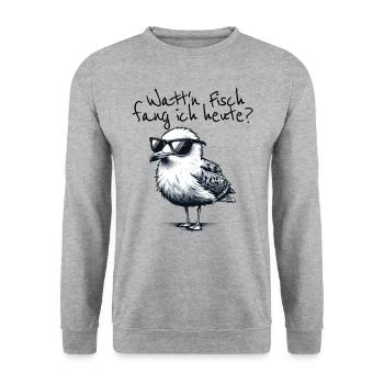 Watt’n Fisch fang ich heute Coole Möwe Spruch - Sweat-shirt Unisexe - gris chiné - Devant - Alina (178cm) & Michal (187cm)