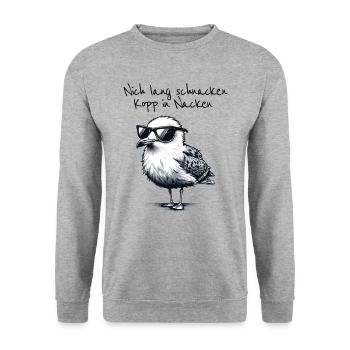 Nicht lang schnacken Kopp in Nacken - Unisex Pullover - Weißgrau meliert - Vorne - Alina (178cm) & Michal (187cm)