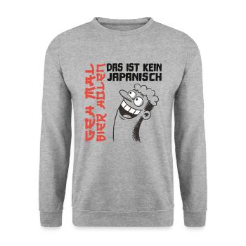 Das ist kein Japanisch Geh mal Bier holen Malle - Unisex Pullover - Weißgrau meliert - Vorne - Alina (178cm) & Michal (187cm)