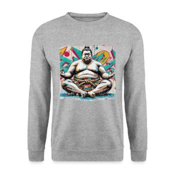 Bouddha en prière Ringer Street Art Style - Sweat-shirt Unisexe - gris chiné - Devant - Alina (178cm) & Michal (187cm)