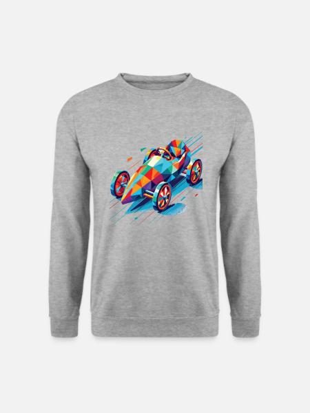 Bunte Seifenkiste Retro Polygon Racer - Unisex Pullover - Weißgrau meliert