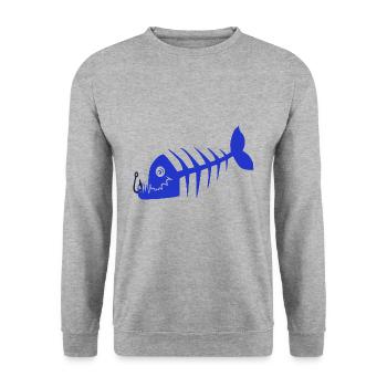 Blau schlechter Fisch Piratenentwurf. Schädel - Unisex Pullover - Weißgrau meliert - Vorne - Alina (178cm) & Michal (187cm)
