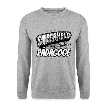 Superheld, clever getarnt als Pädagoge - Unisex Pullover - Weißgrau meliert - Vorne - Alina (178cm) & Michal (187cm)