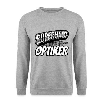 Superheld, clever getarnt als Optiker - Unisex Pullover - Weißgrau meliert - Vorne - Alina (178cm) & Michal (187cm)