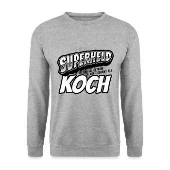Superheld, clever getarnt als Koch - Unisex Pullover - Weißgrau meliert - Vorne - Alina (178cm) & Michal (187cm)