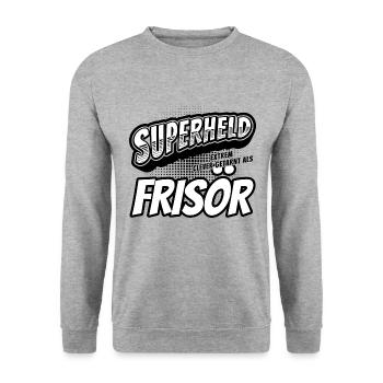 Superheld, clever getarnt als Frisör - Unisex Pullover - Weißgrau meliert - Vorne - Alina (178cm) & Michal (187cm)
