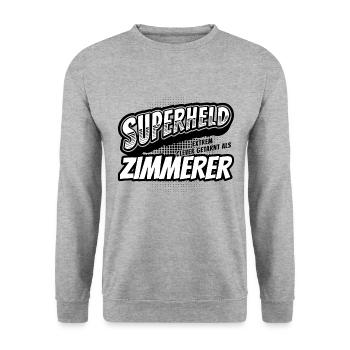 Superheld, clever getarnt als Zimmerer - Unisex Pullover - Weißgrau meliert - Vorne - Alina (178cm) & Michal (187cm)