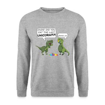Dino last unicorn - LAST UNICORN -Gift idea - Unisex Sweatshirt - salt & pepper - Front - Alina (178cm) & Michal (187cm)