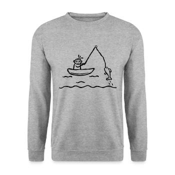 Angler Angeln Fischer Fischfang Fisch Angelverein - Unisex Pullover - Weißgrau meliert - Vorne - Alina (178cm) & Michal (187cm)