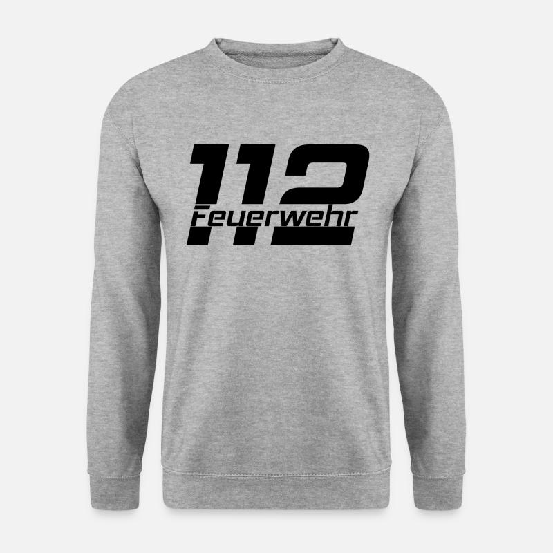 Feuerwehr Schriftzug 112 Schwarz - Unisex Pullover - Weißgrau meliert