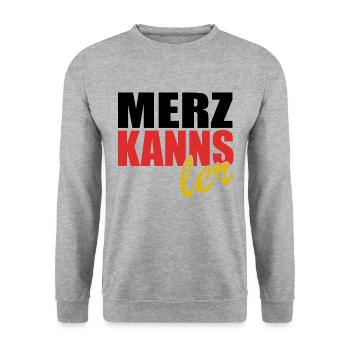 Merz kanns - Kanzler - Kanzlerkandidat - Unisex Pullover - Weißgrau meliert - Vorne - Alina (178cm) & Michal (187cm)