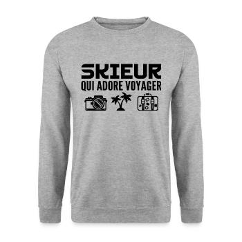 Voyageurs & Skieurs : Passion & Découverte - Sweat-shirt Unisexe - gris chiné - Devant - Alina (178cm) & Michal (187cm)