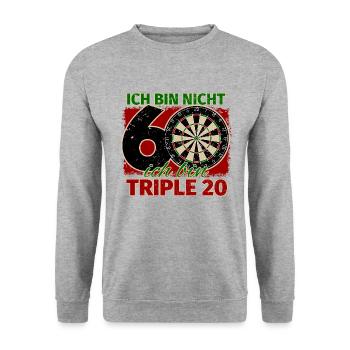 Ich bin nicht 60 ich bin Triple 20 Geburtstag Dart - Unisex Pullover - Weißgrau meliert - Vorne - Alina (178cm) & Michal (187cm)
