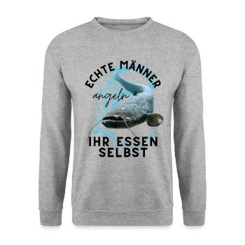 ECHTE MÄNNER - Angler angeln ANGEL - Unisex Pullover - Weißgrau meliert - Vorne - Alina (178cm) & Michal (187cm)