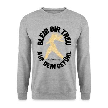 BLEIB DIR TREU Sprücheshirts Motivationssprüche - Unisex Pullover - Weißgrau meliert - Vorne - Alina (178cm) & Michal (187cm)