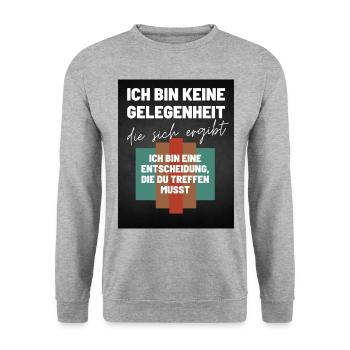 Das Ich Bin eine Entscheidung Keine Option - Unisex Pullover - Weißgrau meliert - Vorne - Alina (178cm) & Michal (187cm)