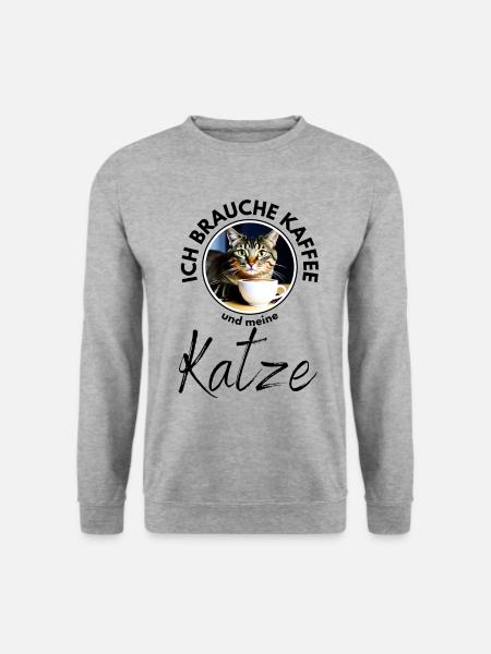 Katze Katzen Kaffee - Unisex Pullover - Weißgrau meliert