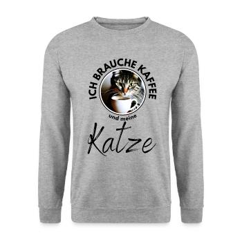Katze Katzen Kaffee - Unisex Pullover - Weißgrau meliert - Vorne - Alina (178cm) & Michal (187cm)