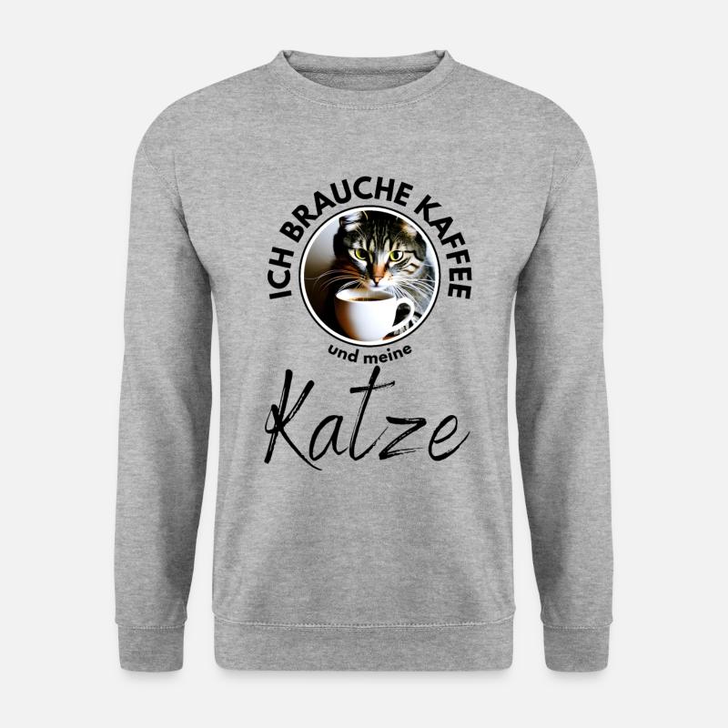 Katze Katzen Kaffee - Unisex Pullover - Weißgrau meliert