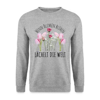 Blumen Garten Gärtner Blumenstrauß BLUMENLIEBE - Unisex Pullover - Weißgrau meliert - Vorne - Alina (178cm) & Michal (187cm)