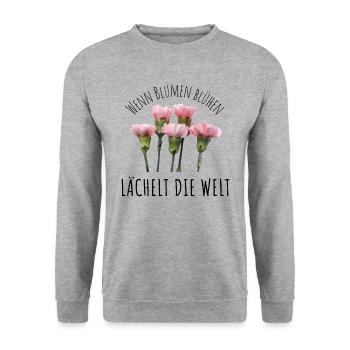 Blumen Garten Gärtner Blumenstrauß BLUMENLIEBE - Unisex Pullover - Weißgrau meliert - Vorne - Alina (178cm) & Michal (187cm)